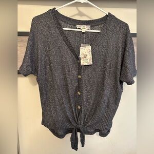 NWT Pink Republic Charcoal Button-Down Tie Shirt